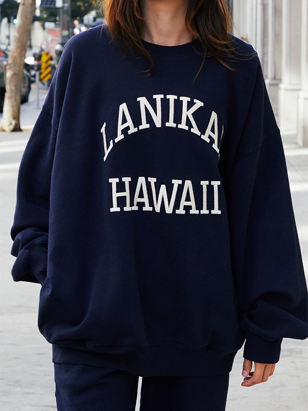 Forever 21 Navy Crewneck Sweatshirt with White Collegiate Print